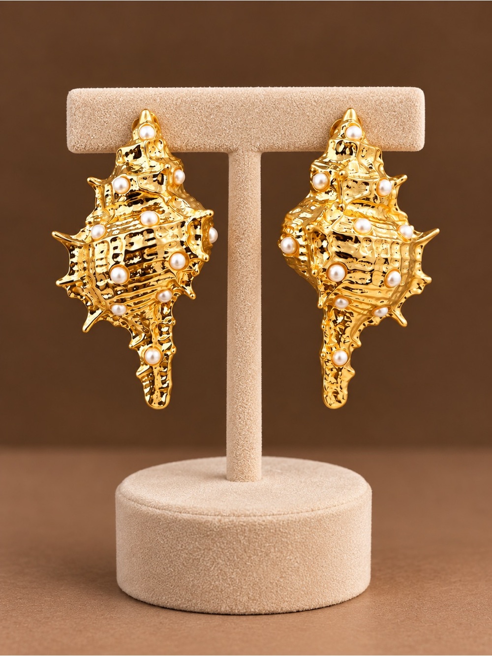 Gold Shell Pearl Stud Earrings